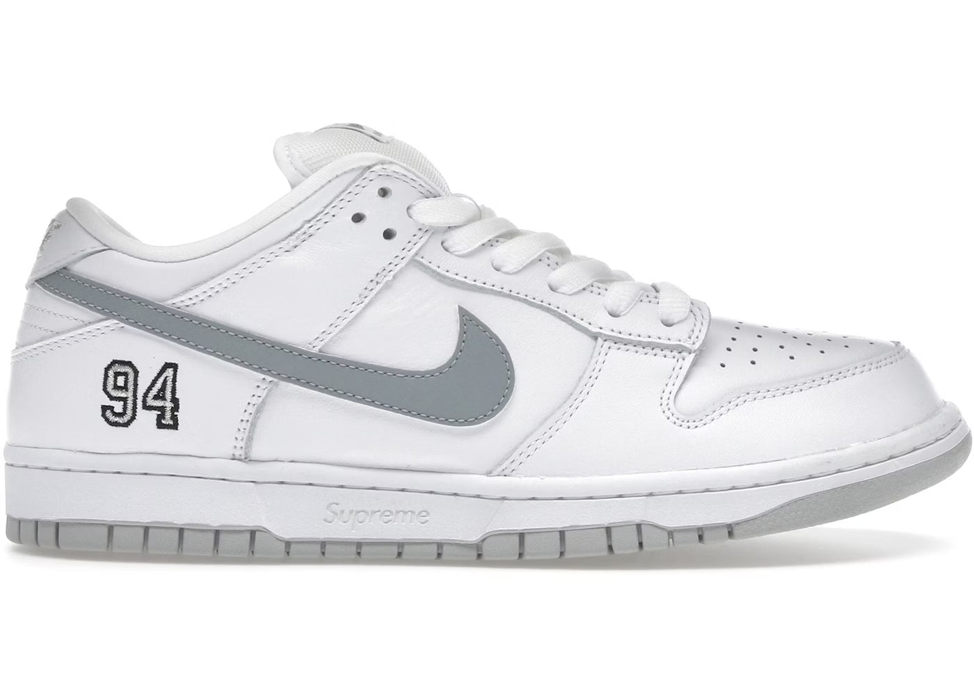 Supreme x Dunk Low SB White Metallic Silver