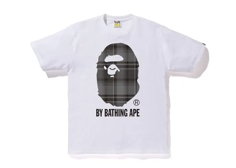 Bape Big Head Plaid Grey White Tee