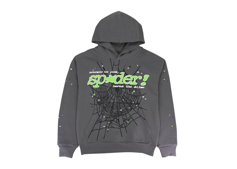 Sp5der Grey Green Web Hoodie