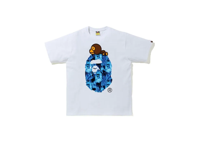 Bape Big Face Blue Flame White Tee