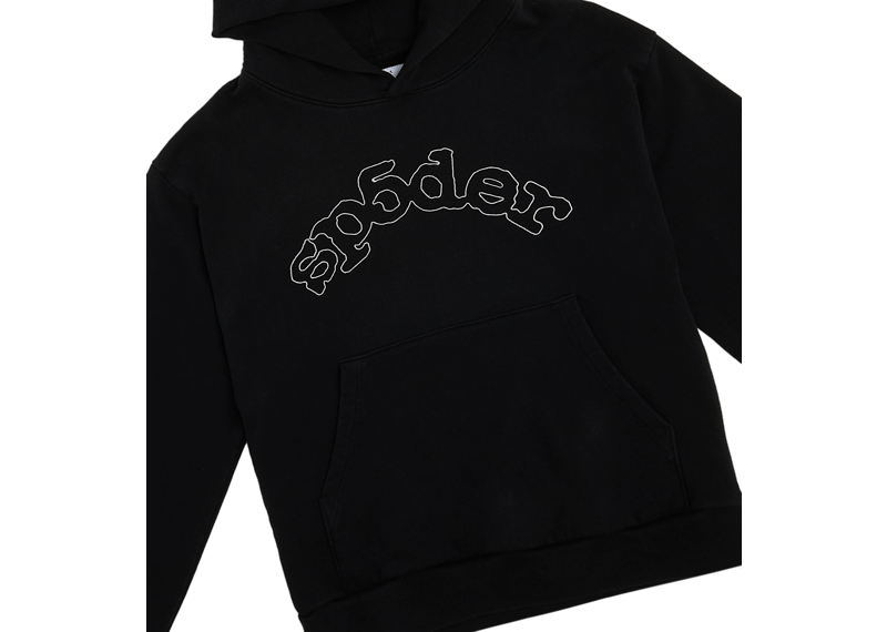 Sp5der Black Embroidered Hoodie