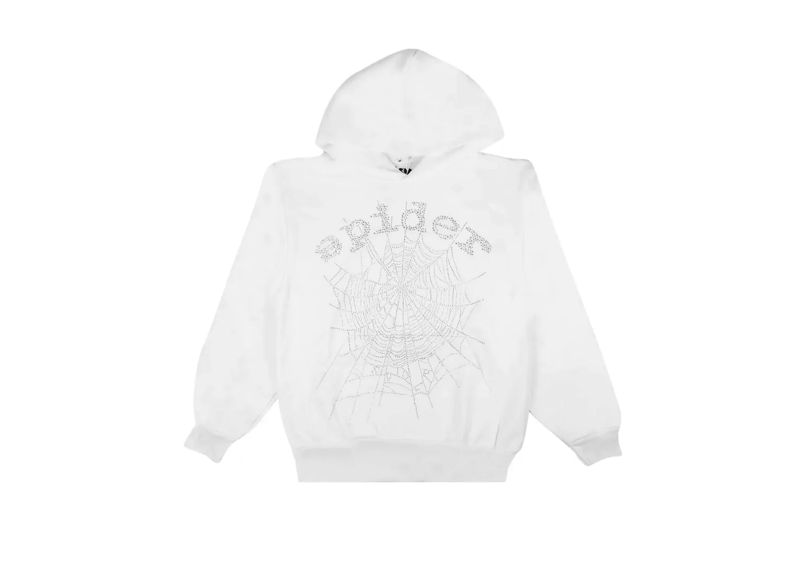 Sp5der White Rhinestone Hoodie