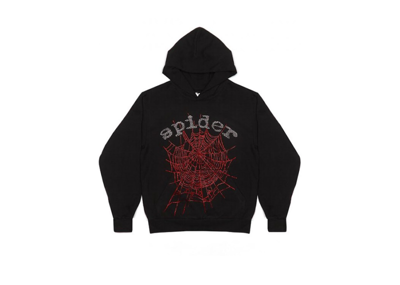 Sp5der Black Rhinestone Hoodie